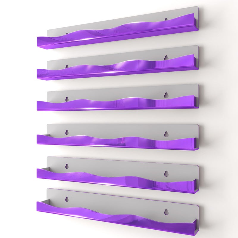 YMVV Wall-Mounted Nail Polish Organizer Rack - 15 Inch Purple Mirror Finish Nail Polish Shelf, Makeup & Beauty Essentials Storage - Multi-Purpose Display Holder for Small Space, Vanity Bathroom, 6 Pack - Image 1