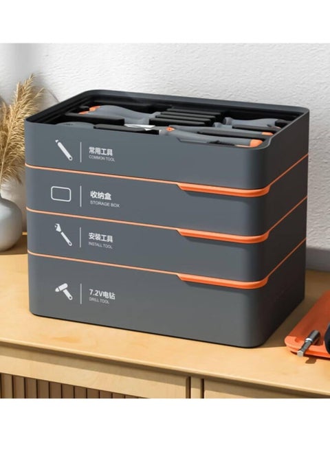 Deli H1001-ADEF Tools Home Layered Toolbox Hardware Tool Set Stacked Storage Box Multi-function Storage Box
