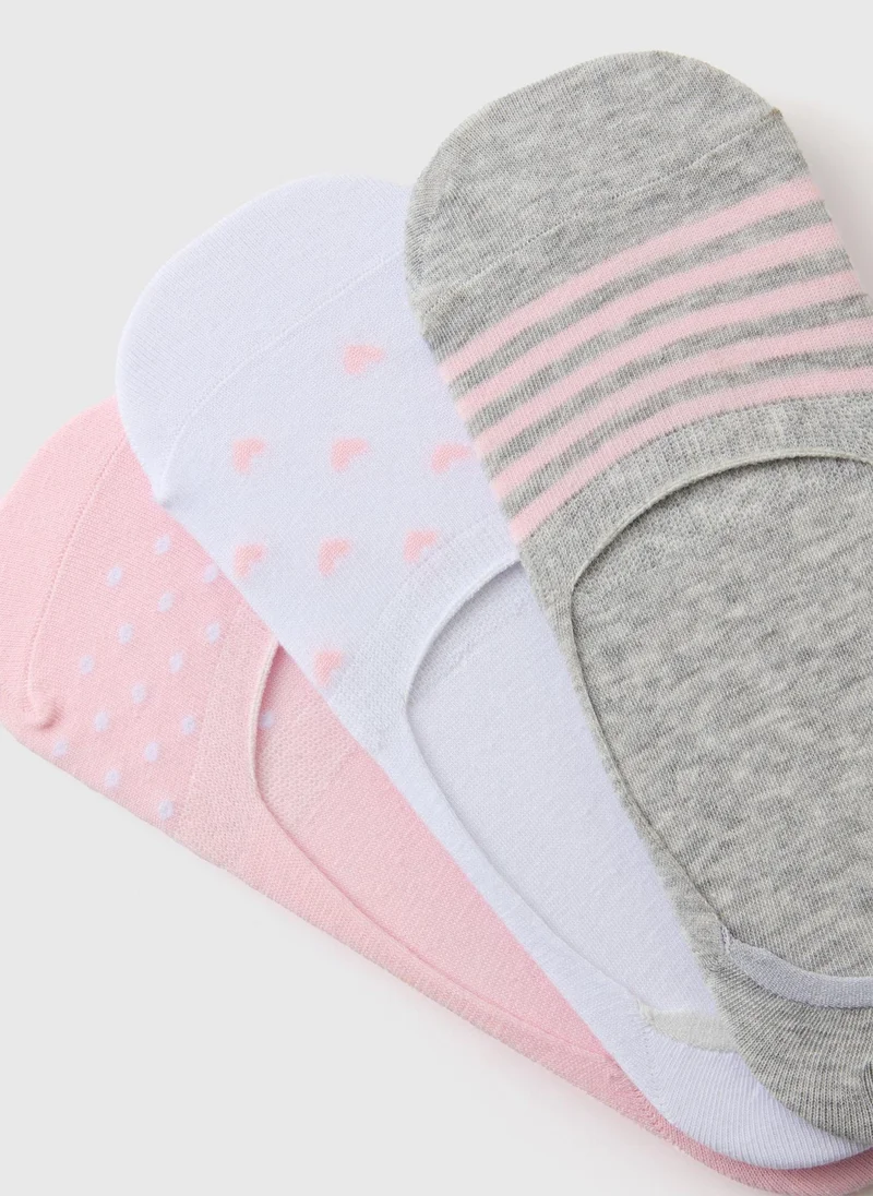 Matalan 3 Pack Pink Heart No Show Socks