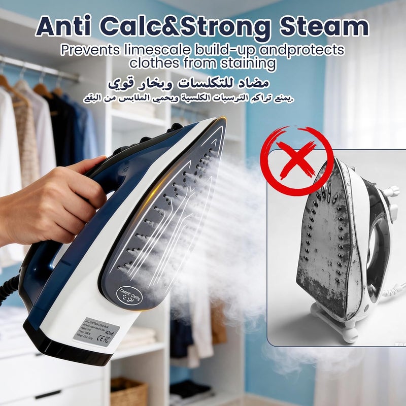 nafas Ceramic Soleplate Steam Iron, 1200 Watts, With Three Steam Settings and an Automatic Cleaning Function, Household Iron Suitable for Professionals, Beginners & Home Use - Image 5