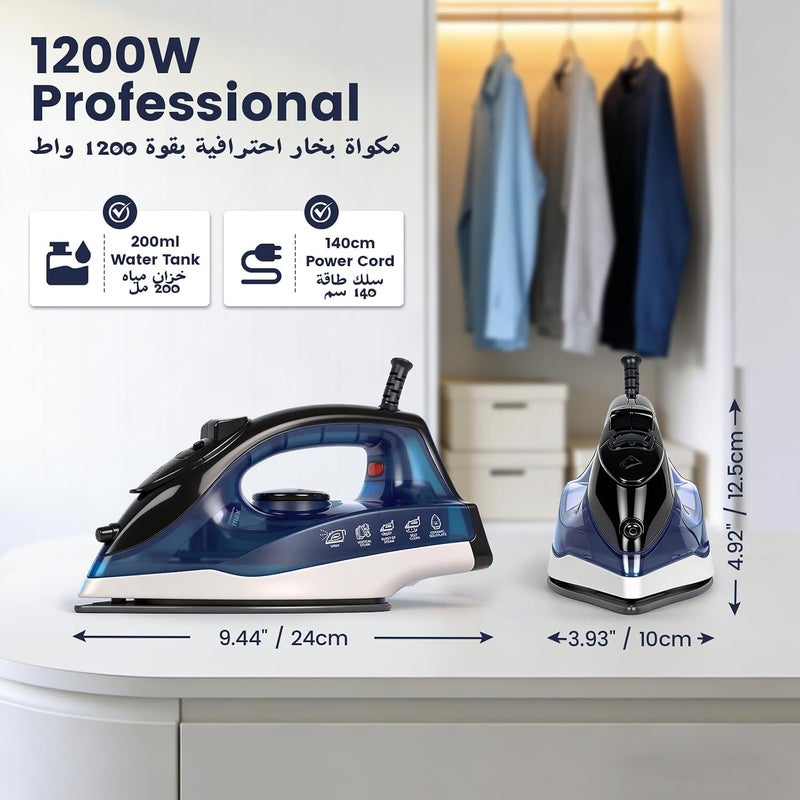nafas Ceramic Soleplate Steam Iron, 1200 Watts, With Three Steam Settings and an Automatic Cleaning Function, Household Iron Suitable for Professionals, Beginners & Home Use - Image 2