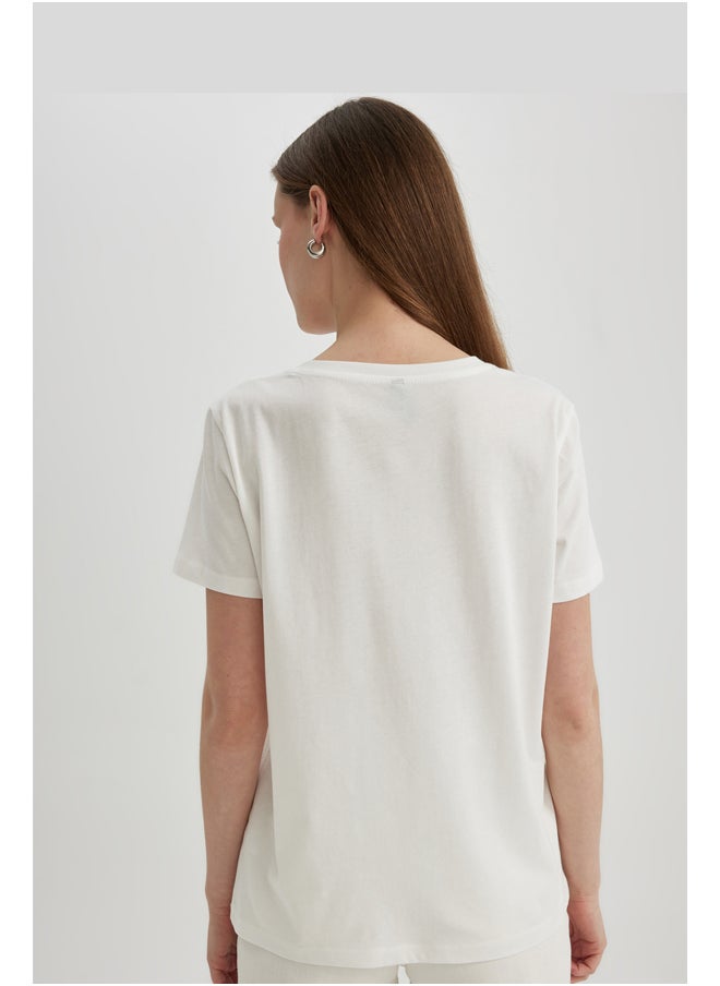 DeFacto - Woman Regular Fit Crew Neck Knitted Short Sleeve T-Shirt - Image 1