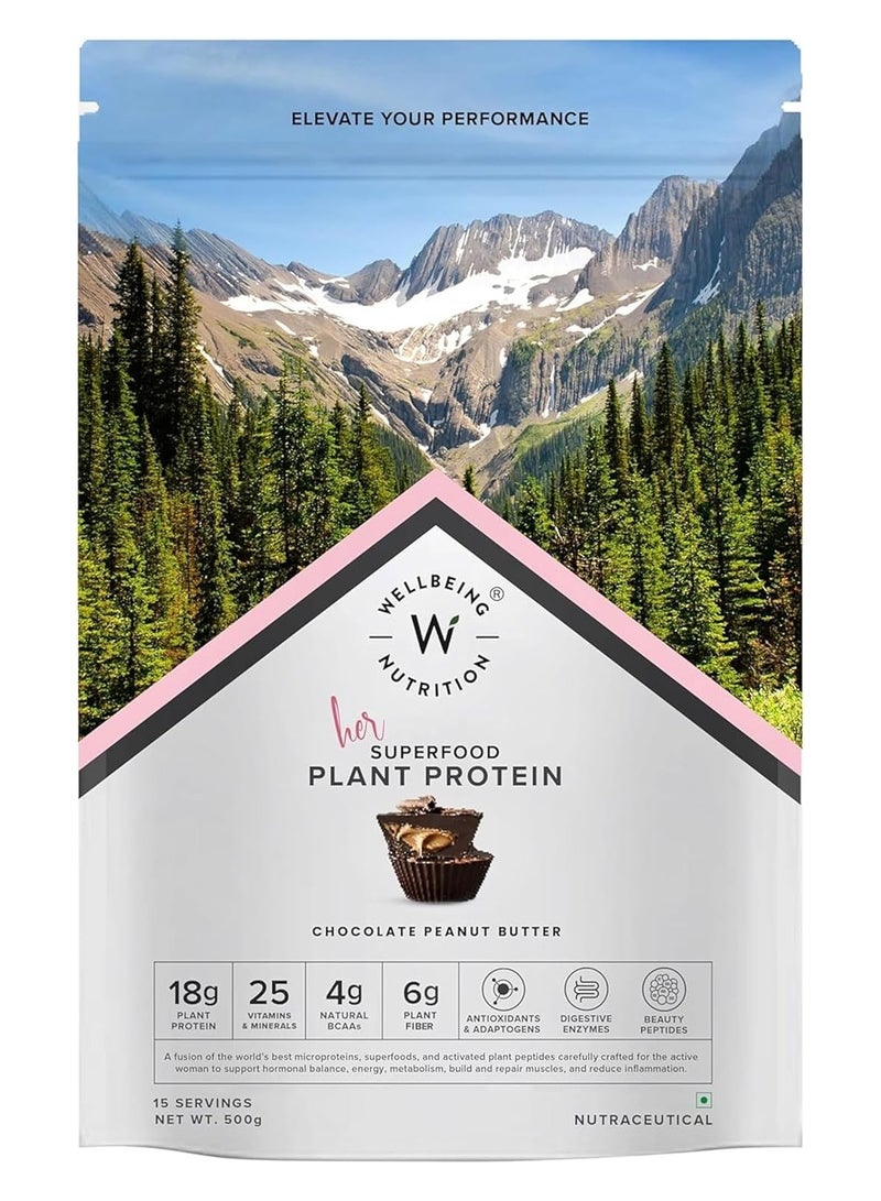WELLBEING NUTRITION Organic Vegan Plant Protein Isolate Powder for Women, 18g Protein, Pea & Brown Rice Protein, Superfoods for Hormonal Balance | Easy to Digest, Chocolate Peanut Butter, 500gm - Image 1