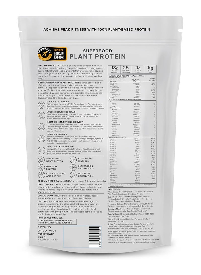 WELLBEING NUTRITION Organic Vegan Plant Protein Isolate Powder for Women, 18g Protein, Pea & Brown Rice Protein, Superfoods for Hormonal Balance | Easy to Digest, Chocolate Peanut Butter, 500gm - Image 2