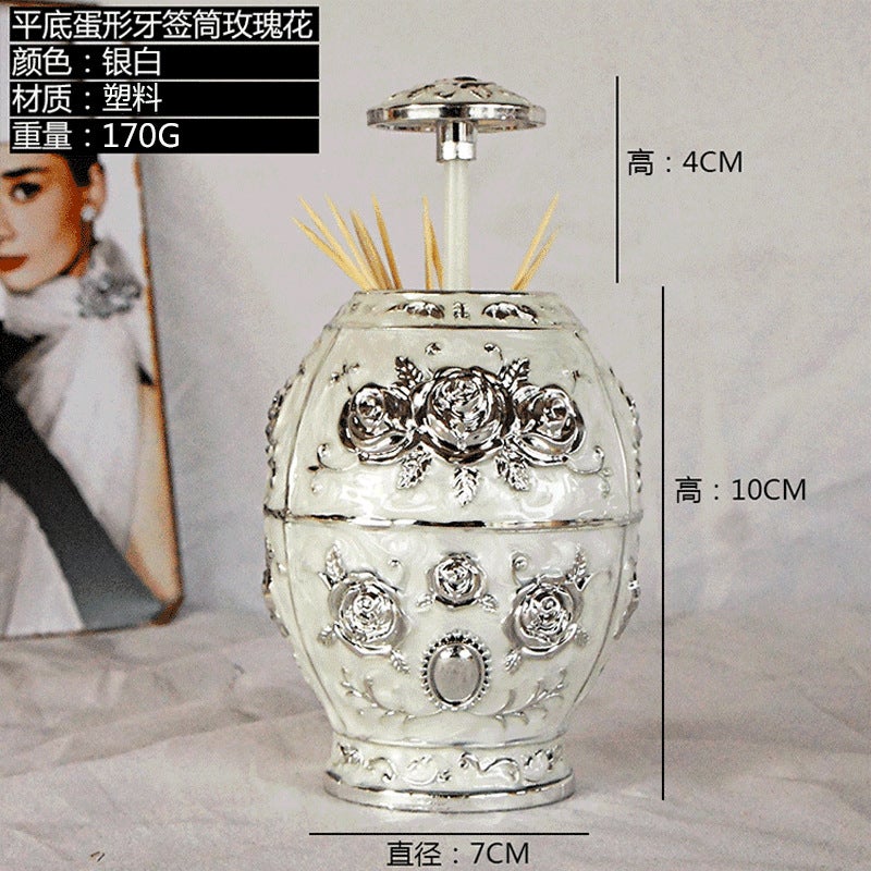 Special price color plating automatic pop-up toothpick tube guest Tea Room restaurant three flat bottom egg shaped toothpick tube Rose SILVER WHITE 