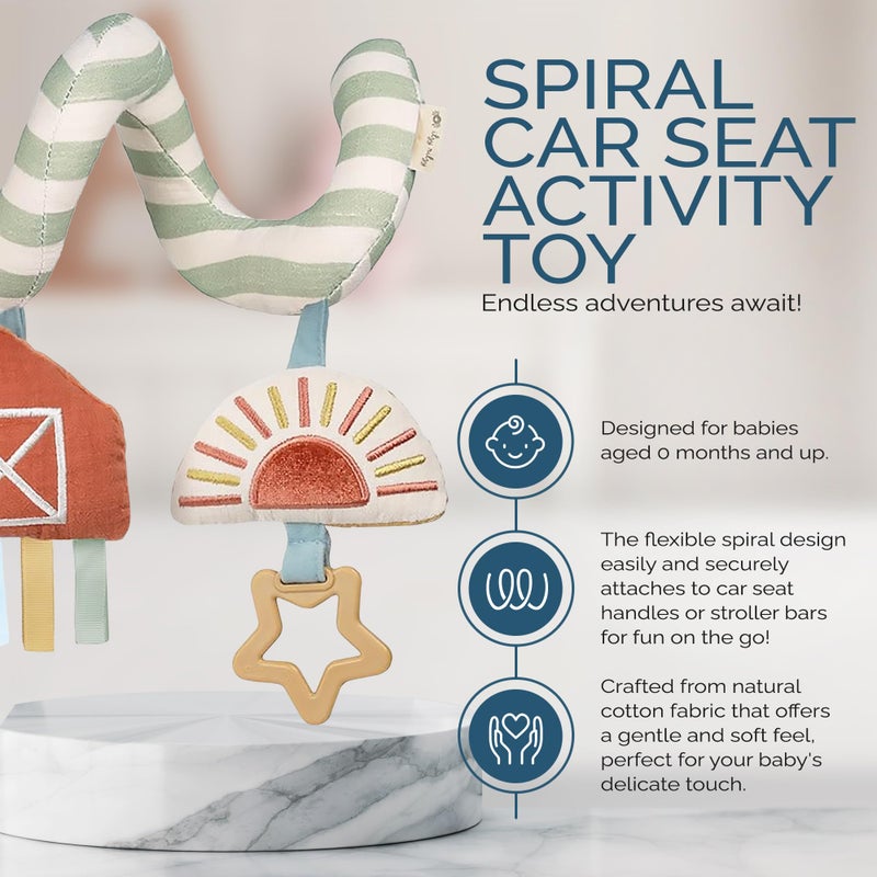 Itzy Ritzy لعبة نشاط كرسي السيارة وعربة الأطفال من إيتزي ريتزي - ألعاب للعربة وكرسي السيارة للأعمار من 0 شهر وما فوق - تشمل الألعاب المعلقة حلقة متدلية، مرآة وأشرطة ذات ملمس (مزرعة) - Image 4