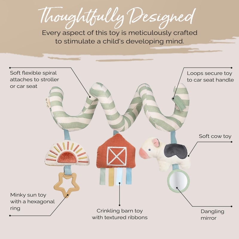 Itzy Ritzy لعبة نشاط كرسي السيارة وعربة الأطفال من إيتزي ريتزي - ألعاب للعربة وكرسي السيارة للأعمار من 0 شهر وما فوق - تشمل الألعاب المعلقة حلقة متدلية، مرآة وأشرطة ذات ملمس (مزرعة) - Image 5