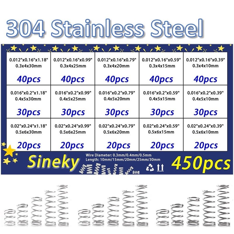 Generic Sineky 450pcs Compression Springs Assortment Kit, Small Spring Set for DIY Repair Project, 15 Different Sizes Stainless Steel Compressed Spring Kit 10-30mm (0.39"-1.18") Length  - Image 2