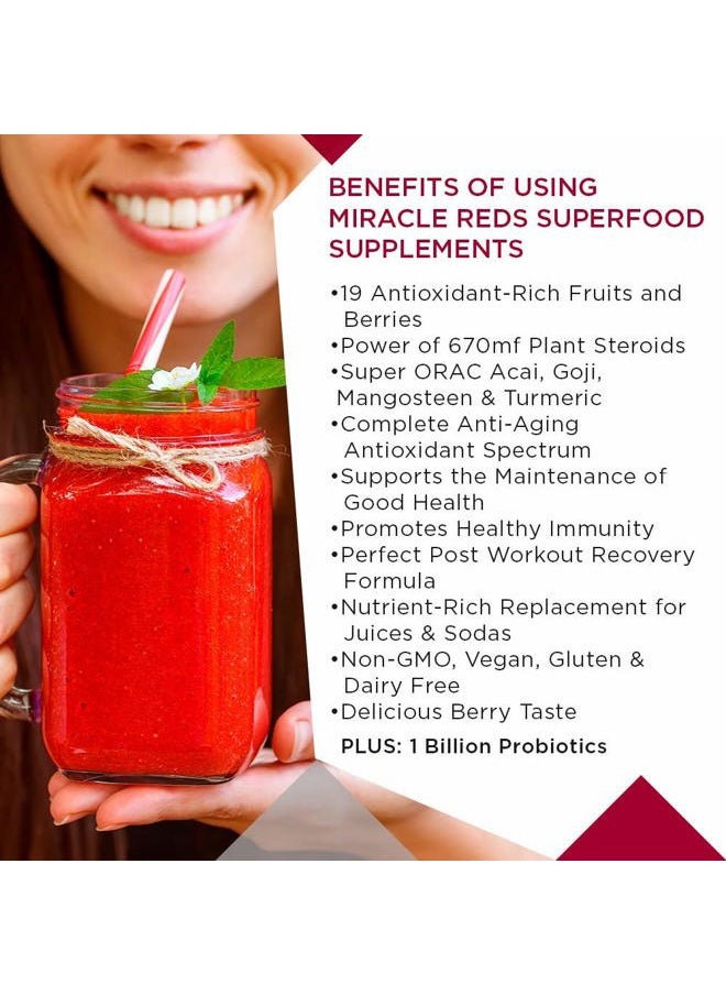 MacroLife Naturals - Miracle Reds Superfood Supplement Powder Antioxidants Polyphenols Enzymes Probiotics - Raw Non-GMO Organic Vegan Gluten & Dairy Free (30 Servings) - Image 1