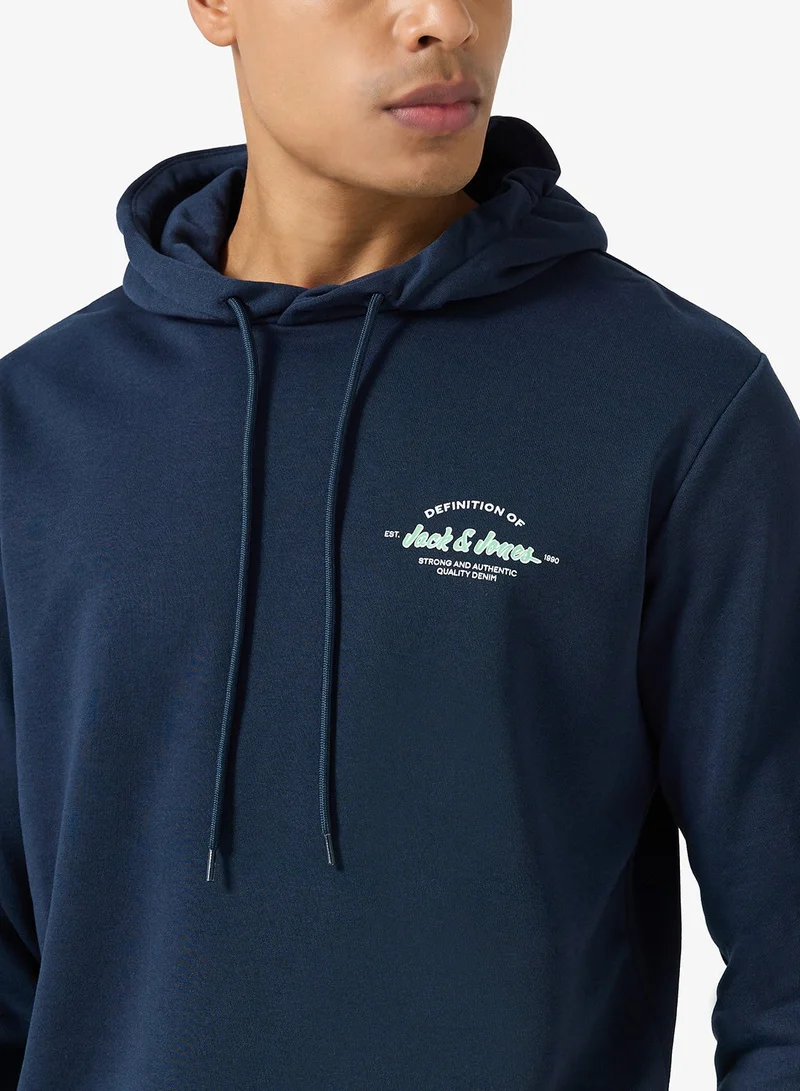JACK & JONES Navy Blazer Graphic Pullover Hoodie for Men | Best Price UAE