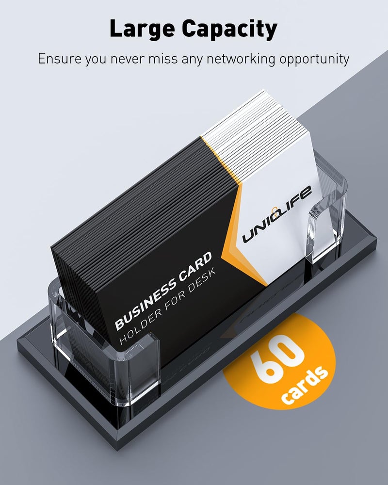 Uniclife Acrylic Business Card Holder for Desk 1 Slot Clear Horizontal Business Card Stand for Men & Women Desktop Name Card Display Stand Card Organizer for Office Home Exhibition, 60 Card Capacity - Image 3