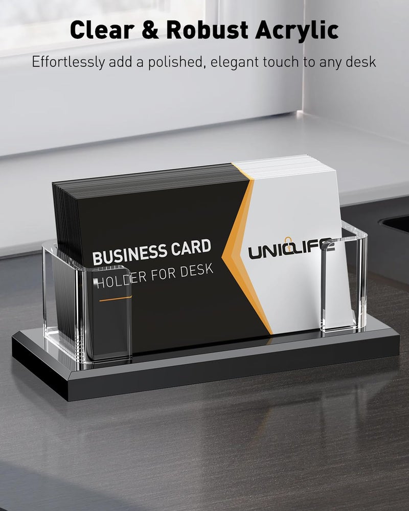 Uniclife Acrylic Business Card Holder for Desk 1 Slot Clear Horizontal Business Card Stand for Men & Women Desktop Name Card Display Stand Card Organizer for Office Home Exhibition, 60 Card Capacity - Image 2
