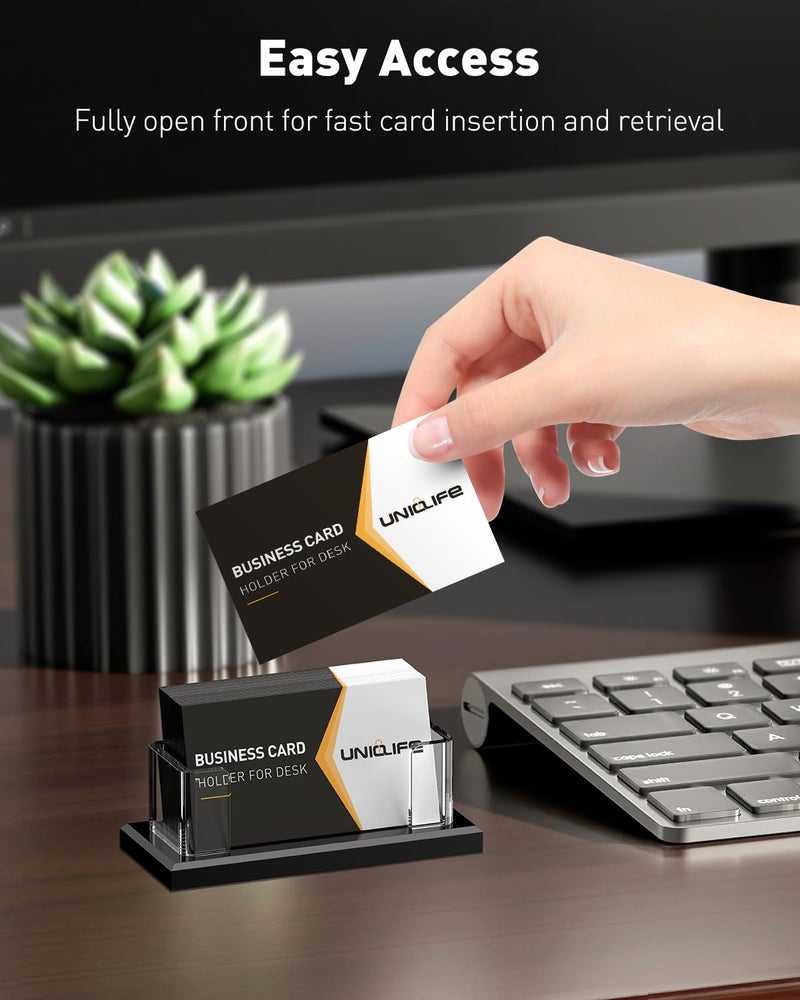 Uniclife Acrylic Business Card Holder for Desk 1 Slot Clear Horizontal Business Card Stand for Men & Women Desktop Name Card Display Stand Card Organizer for Office Home Exhibition, 60 Card Capacity - Image 5