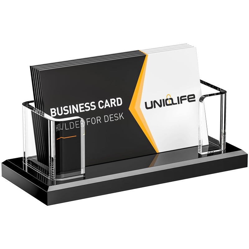 Uniclife Acrylic Business Card Holder for Desk 1 Slot Clear Horizontal Business Card Stand for Men & Women Desktop Name Card Display Stand Card Organizer for Office Home Exhibition, 60 Card Capacity - Image 1