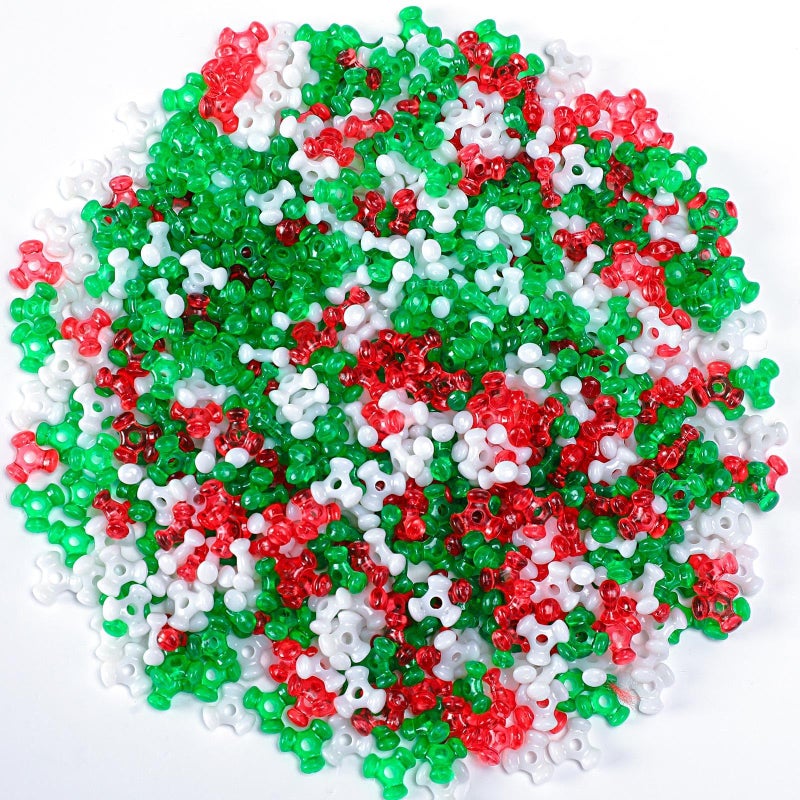 UPINS Christmas Tri Beads 1200Pcs Christmas Tri Shaped Beads Red Green White Triangle Beads for Craft Wreath Candy CaneXmas Holiday Tree Decorations Beaded Ornament Kit