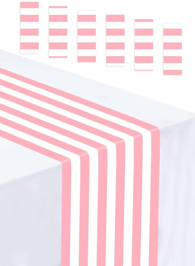 MUNILAIL 6 Pcs Striped Table Runner Plastic 14 x 108 Inch Light Pink and White Stripe Table Runner for Party Wedding Birthday Baby Shower Table Centerpiece Decorations Disposable Runners Plastic - Image 1