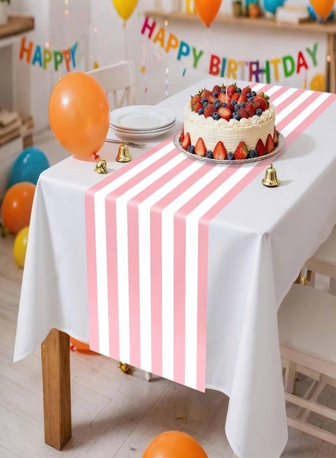 MUNILAIL 6 Pcs Striped Table Runner Plastic 14 x 108 Inch Light Pink and White Stripe Table Runner for Party Wedding Birthday Baby Shower Table Centerpiece Decorations Disposable Runners Plastic - Image 2