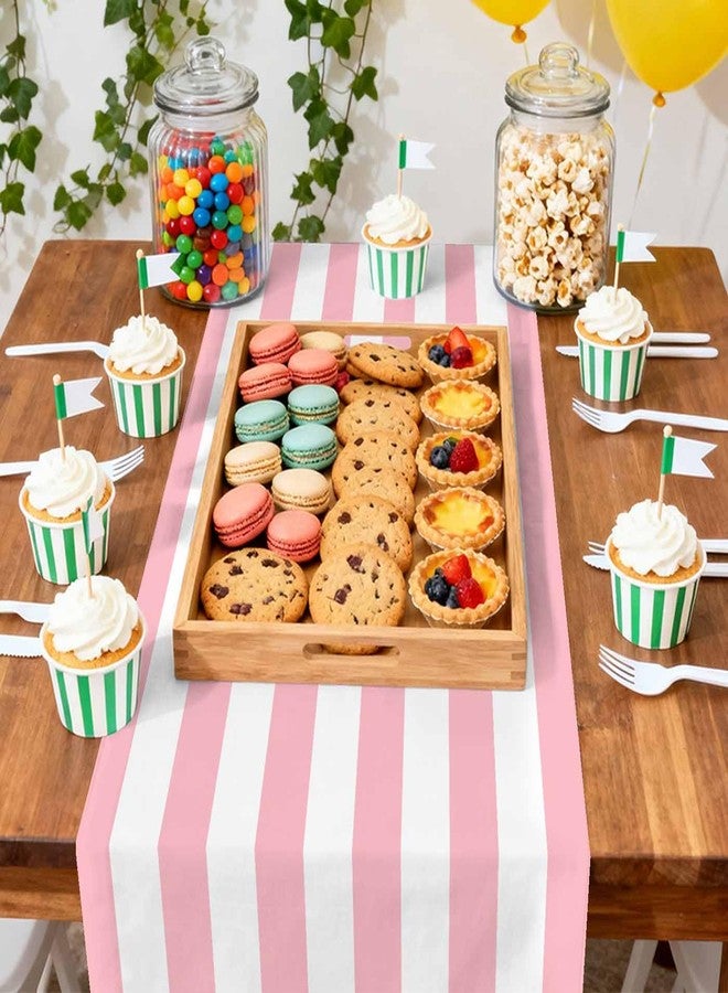 MUNILAIL 6 Pcs Striped Table Runner Plastic 14 x 108 Inch Light Pink and White Stripe Table Runner for Party Wedding Birthday Baby Shower Table Centerpiece Decorations Disposable Runners Plastic - Image 5