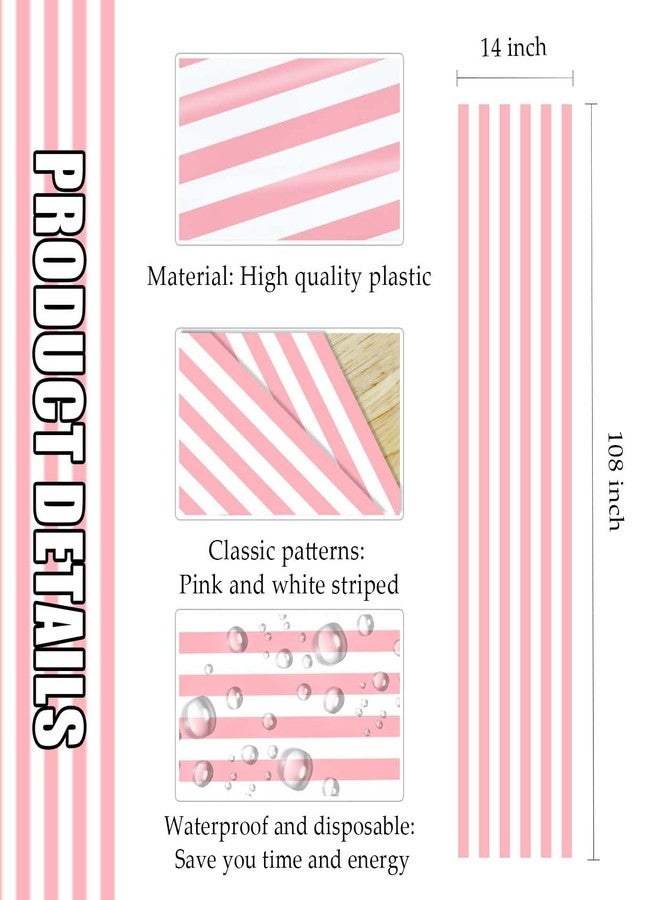MUNILAIL 6 Pcs Striped Table Runner Plastic 14 x 108 Inch Light Pink and White Stripe Table Runner for Party Wedding Birthday Baby Shower Table Centerpiece Decorations Disposable Runners Plastic - Image 3