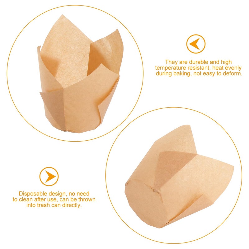 Greaseproof Tulip Cupcake Wrappers 100pcs Baking Cups for Muffins Desserts Party Paper Material - Image 4