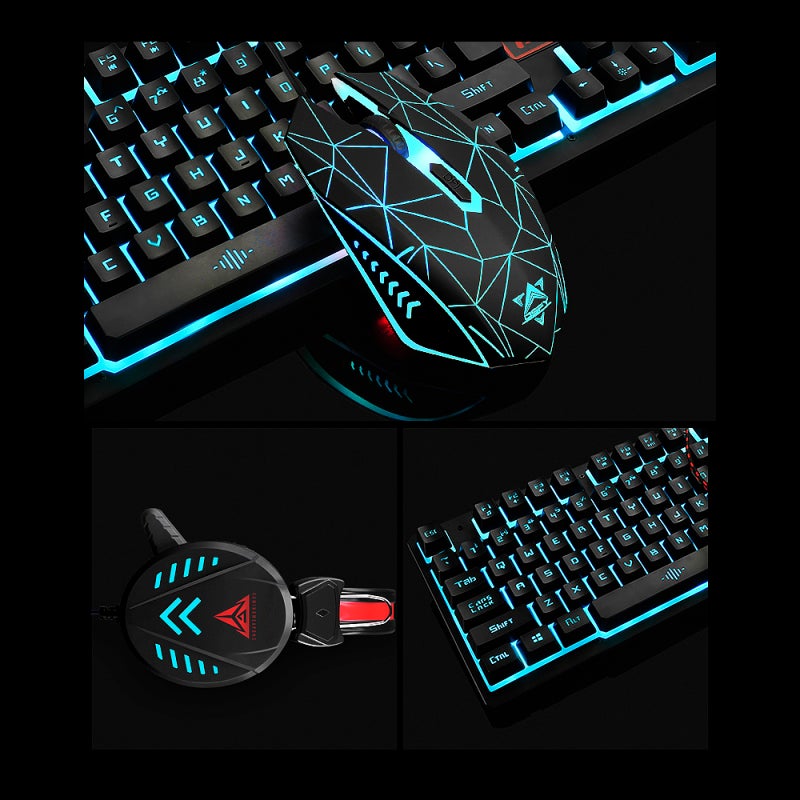Dsfy USB Wired Keyboard Headset Black Monochrome Backlight - Two-Color Injection Molding Suspension Key Cap Design Waterproof Gaming Headset with Noise Reduction Microphone for PC Setup - Image 4