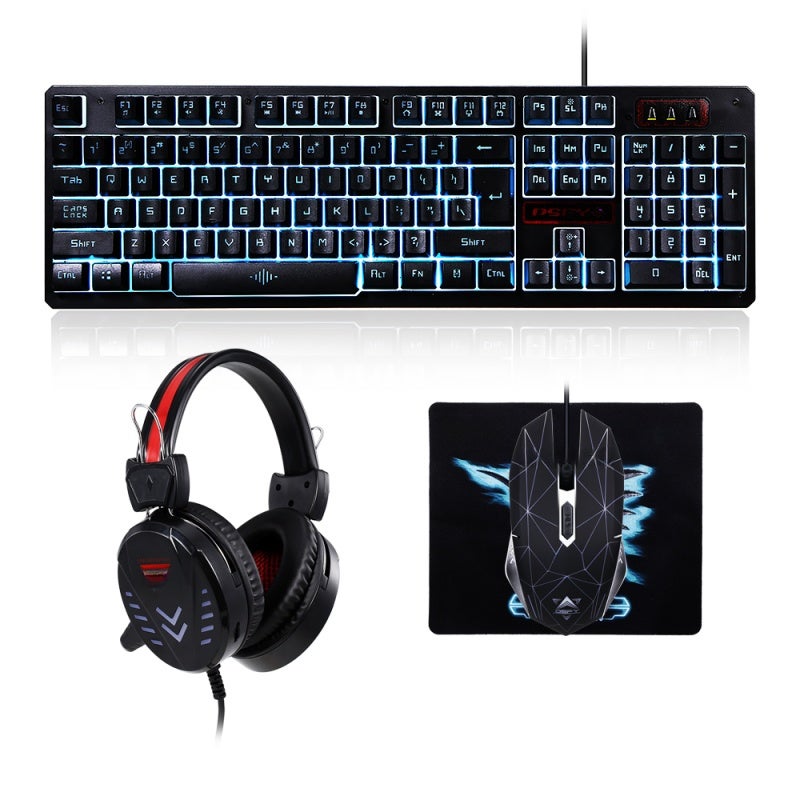 Dsfy USB Wired Keyboard Headset Black Monochrome Backlight - Two-Color Injection Molding Suspension Key Cap Design Waterproof Gaming Headset with Noise Reduction Microphone for PC Setup - Image 1