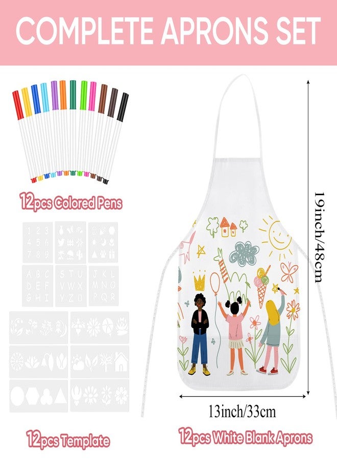 Morcheiong 36Pcs DIY Kid Aprons Set, Kids Painting Aprons with Colored Pen and Crafts Template for Handmade Craftsmanship Art Painting - Image 2
