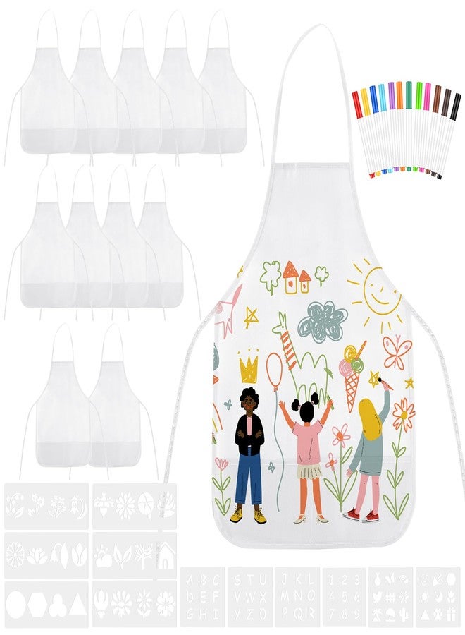 Morcheiong 36Pcs DIY Kid Aprons Set, Kids Painting Aprons with Colored Pen and Crafts Template for Handmade Craftsmanship Art Painting - Image 1