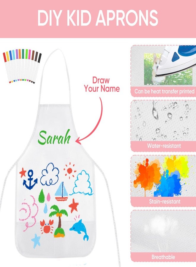 Morcheiong 36Pcs DIY Kid Aprons Set, Kids Painting Aprons with Colored Pen and Crafts Template for Handmade Craftsmanship Art Painting - Image 3