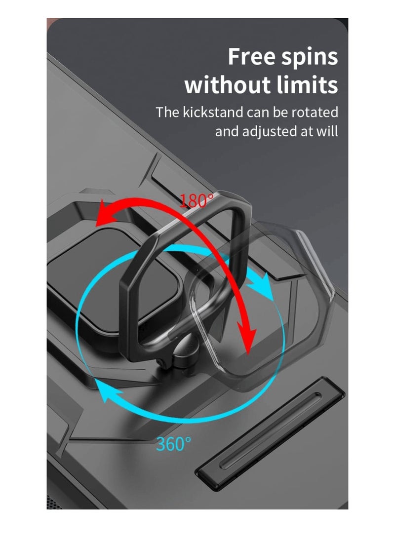 [1+2] for Honor X60 / Honor X9C Smart 5G Cover with Tempered Glass Screen Protector (2 Pcs), Mil-Heavy Duty Case with Slide Camera Protection and Kickstand Ring, Shockproof Anti-Scratch Case (Black)