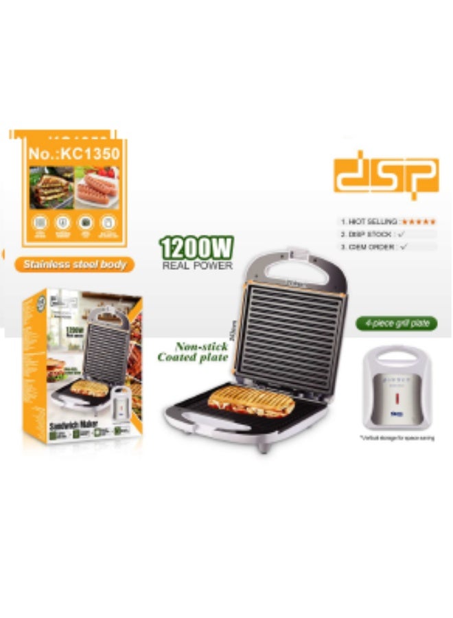 DSP Electric Sandwich Maker, 1200W, Non-Stick Grill Plate, Stainless Steel Body - Image 1