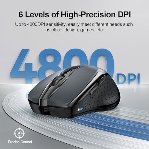 TECKNET ماوس تيكنيت اللاسلكي (BT5.0/3.0 و 2.4G) قابل لإعادة الشحن 4800 DPI صامت USB A وماوس بلوتوث 6 أزرار، توافق واسع - رمادي - Image 5