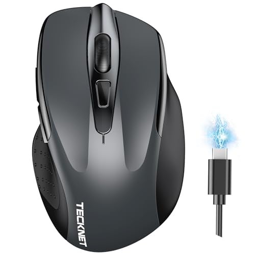 TECKNET ماوس تيكنيت اللاسلكي (BT5.0/3.0 و 2.4G) قابل لإعادة الشحن 4800 DPI صامت USB A وماوس بلوتوث 6 أزرار، توافق واسع - رمادي - Image 1