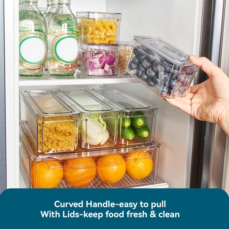 Luckore 10 Pack Clear Fridge Organizer, Stackable Refrigerator Organizer Bins with Lids, Fridge Storage Containers for Kitchen, Food, Cabinets, Fruits, Vegetables, Cereals - Image 3