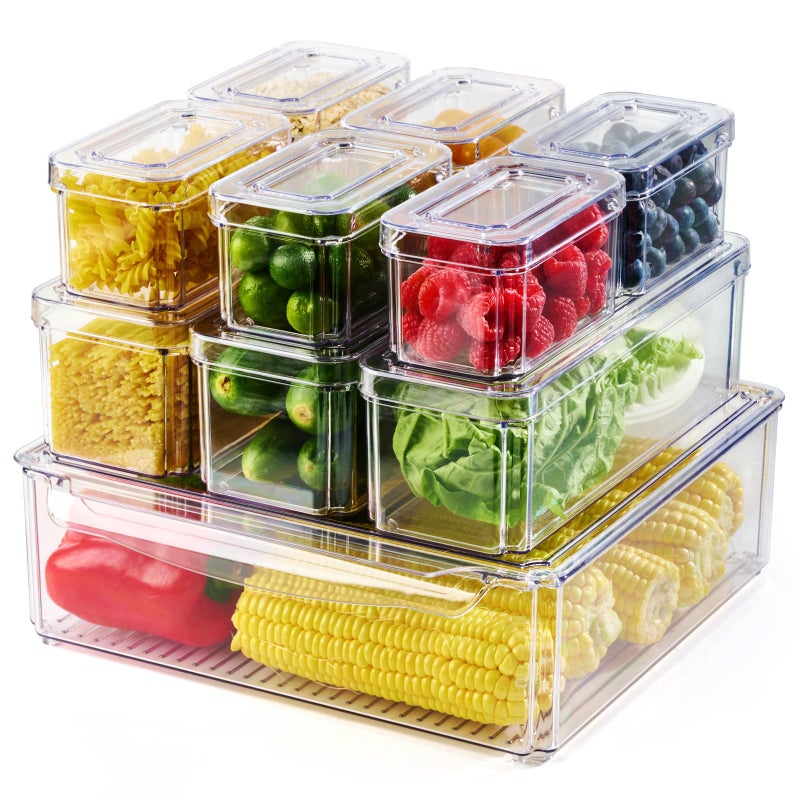 Luckore 10 Pack Clear Fridge Organizer, Stackable Refrigerator Organizer Bins with Lids, Fridge Storage Containers for Kitchen, Food, Cabinets, Fruits, Vegetables, Cereals - Image 1