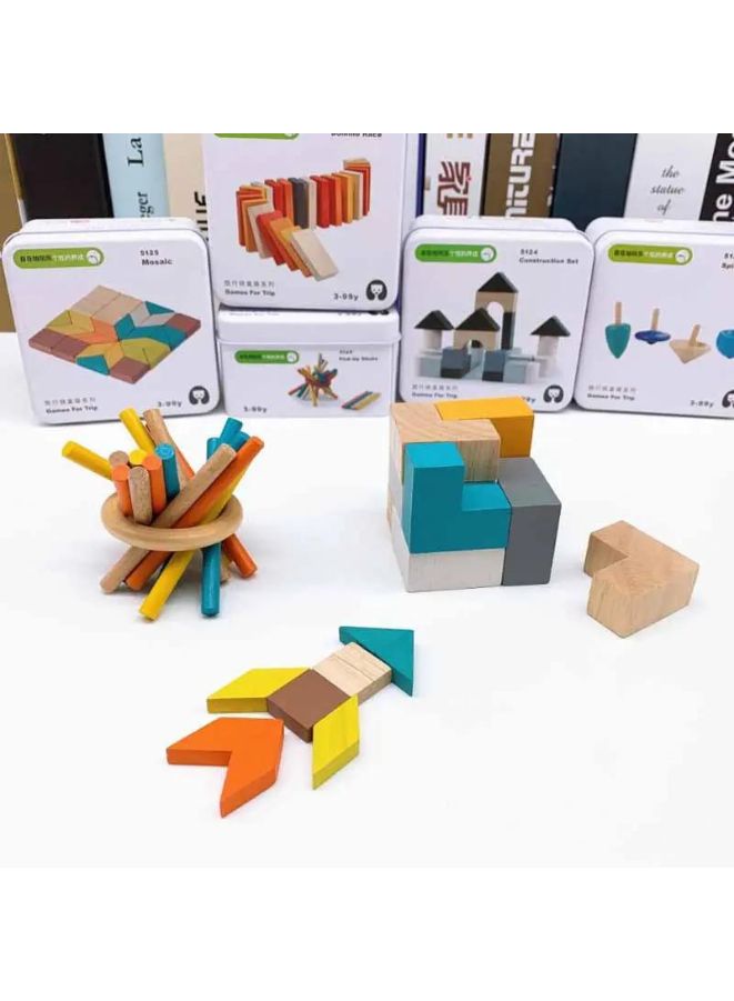 Wooden Brain IQ Training Puzzle in tin box Counting Toys for Kids Mathematics Math Diy Toys, 3D Puzzle Cube - Image 2