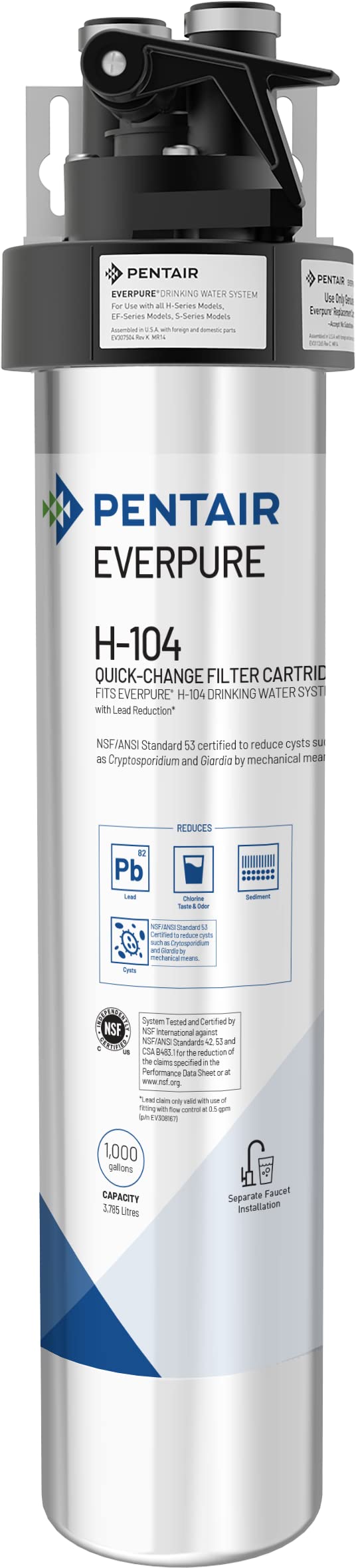 ever pure Pentair Everpure H104 Drinking Water System EV926271 Includes Filter Head Filter Cartridge All Hardware and Connectors 1000 Gallon Capacity 05 Micron