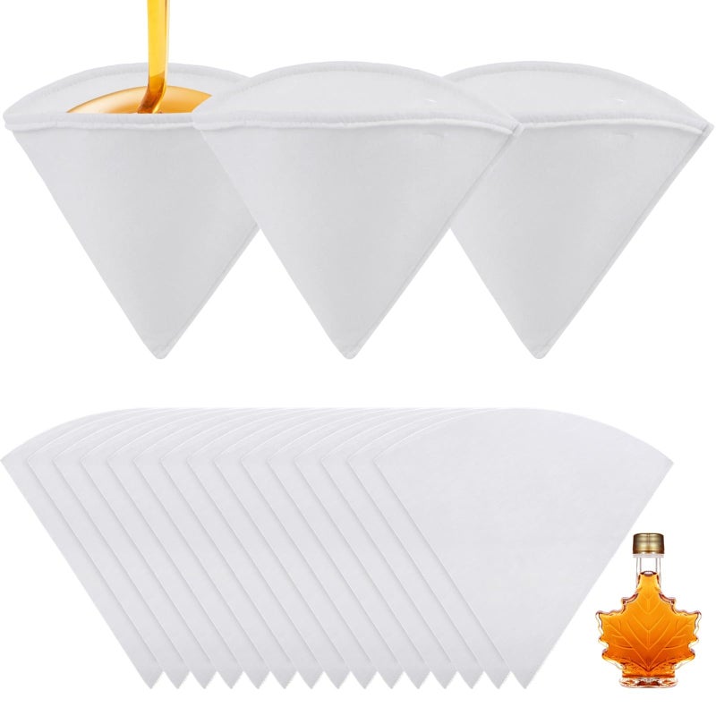 Homaisson 18 PCS Maple Syrup Filters Set 3 Pcs Heavy Duty Boiling Filters  15 Pcs Thin NonWoven Fabric Pre Filter Deep ConeShaped Strainers for Syrup Oil Coffee Home or Commercial Use 1 Qt - Image 3