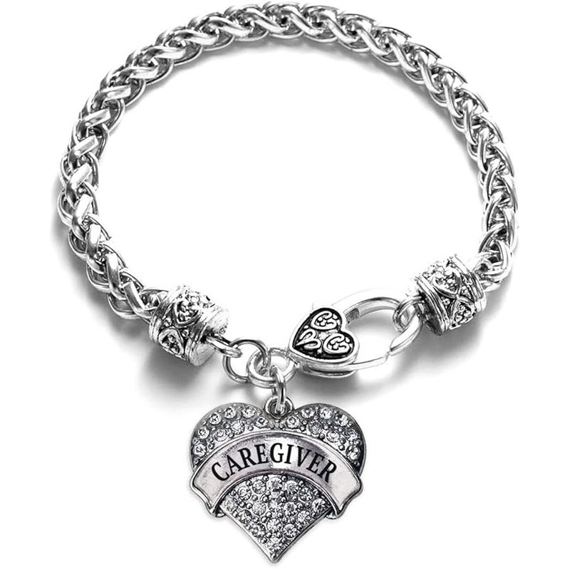 Inspired Silver - Silver Pave Heart Charm Bracelet with Cubic Zirconia Jewelry - Image 1