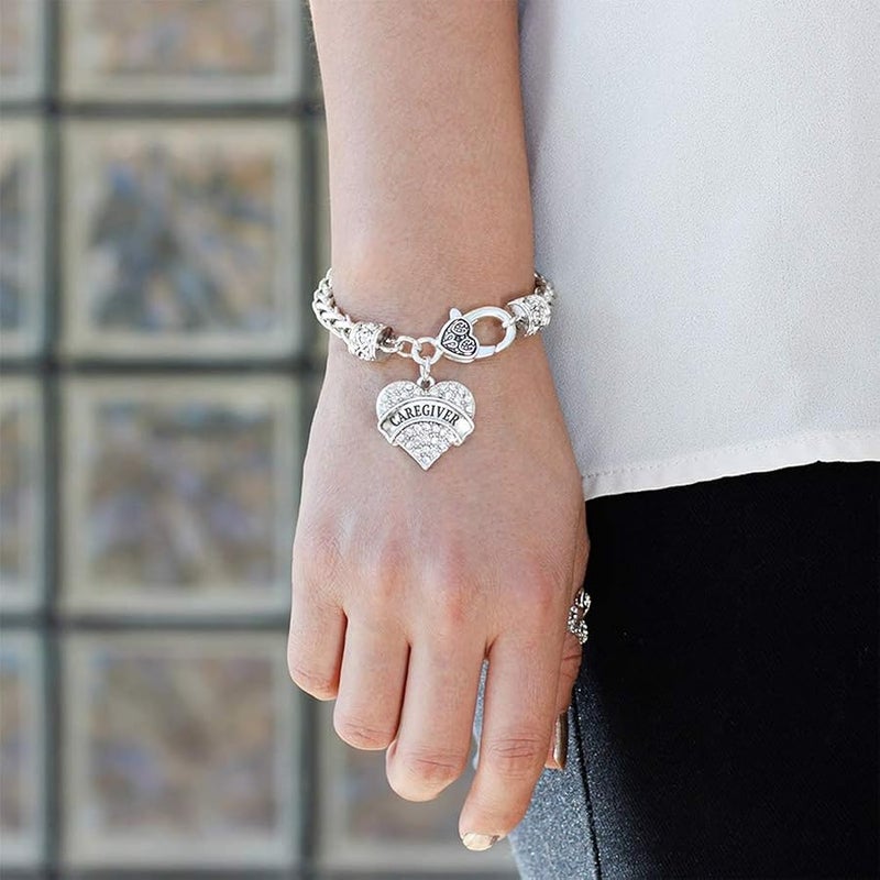 Inspired Silver - Silver Pave Heart Charm Bracelet with Cubic Zirconia Jewelry - Image 3