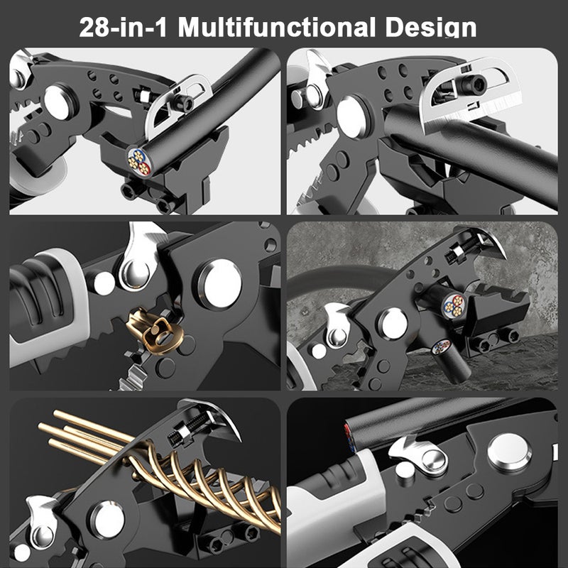 28in1 Multifunctional Wire Stripper Professional Wire Stripping Tool Portable Electric Cable Cutter Electrician Crimping Pliers with Metal Locking Buckle for Home Appliance Maintenance - Image 3