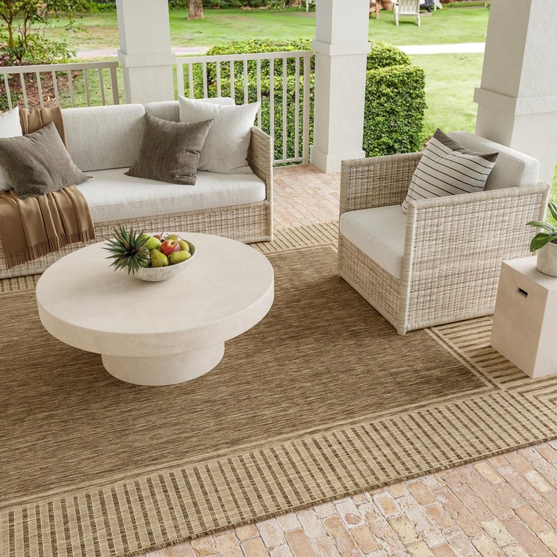 Nuloom Asha Light Brown/Ivory, 8' x 10', Casual, Striped Border, Soft and Cozy, High Traffic, Stain Resistant, Easy Clean, Durable Area Rug for Indoor/Outdoor Patio, Deck, Porch, Garden, Courtyard - Image 5