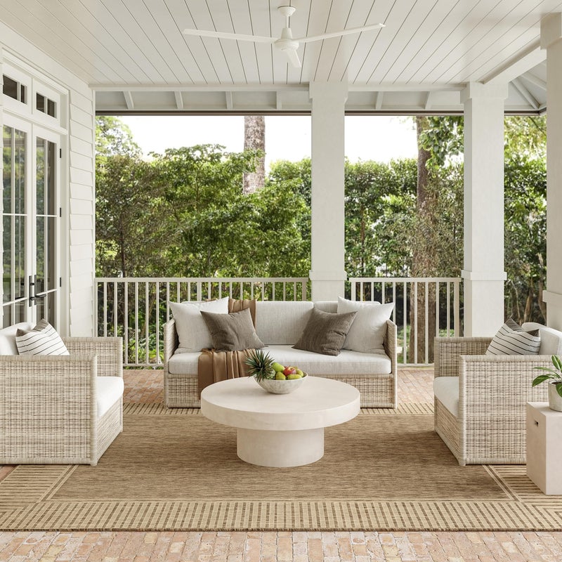 Nuloom Asha Light Brown/Ivory, 8' x 10', Casual, Striped Border, Soft and Cozy, High Traffic, Stain Resistant, Easy Clean, Durable Area Rug for Indoor/Outdoor Patio, Deck, Porch, Garden, Courtyard - Image 1