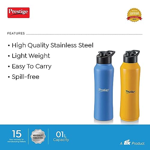 Prestige PSSB 02 SS Single Walled Stainless Steel Water Bottle 1L, Multicolor-Pack of 1(Assorted) - Image 3