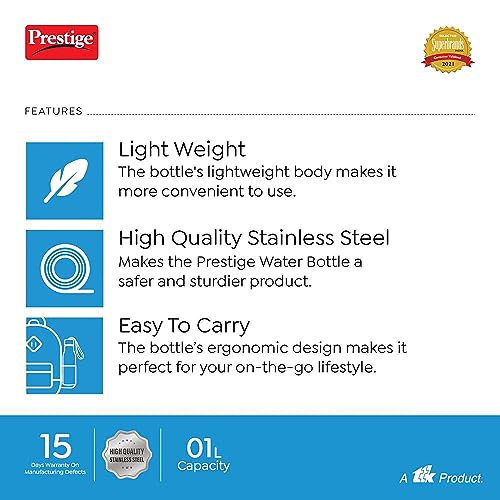 Prestige PSSB 02 SS Single Walled Stainless Steel Water Bottle 1L, Multicolor-Pack of 1(Assorted) - Image 4