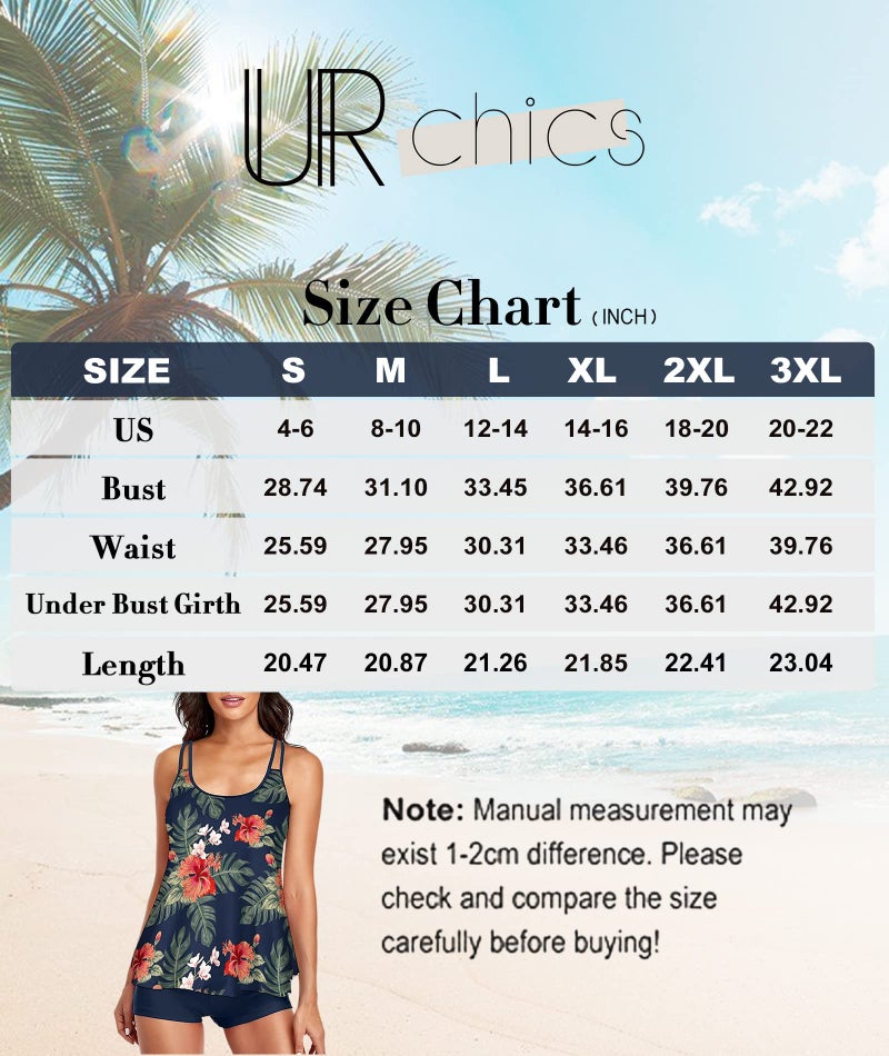 Urchics Womens 2025 Tankini Swimsuits Tummy Control Flowy Swimwear Two Piece Bathing Suits Swim Tank Top with Boyshorts Tropical Navy XL - Image 5