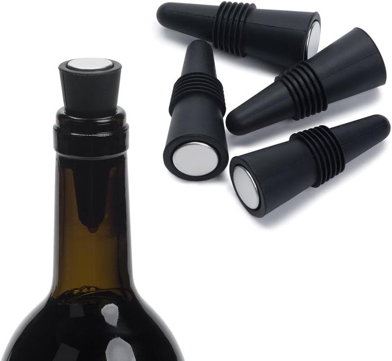 Iktu Wine Stoppers (Set of 5), Silicone Wine Bottle Stopper and Beverage Bottle Sealer Replacement with Grip Top for Cork to Keep The Wine Fresh - Black - Image 1