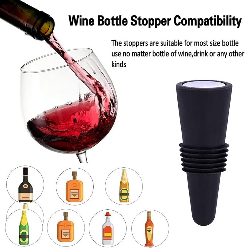 Iktu Wine Stoppers (Set of 5), Silicone Wine Bottle Stopper and Beverage Bottle Sealer Replacement with Grip Top for Cork to Keep The Wine Fresh - Black - Image 5