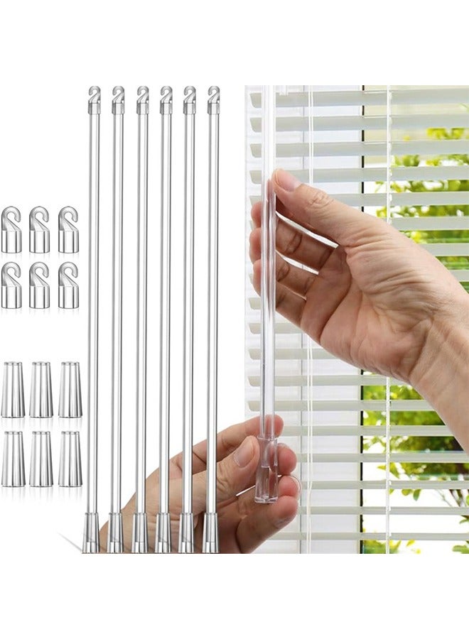 أخبار 6 قطع 17 بوصة عصا ستائر عمودية قطع غيار مع خطاف ومقبض بلاستيكي شفاف لفتح الستارة عصا ستائر نافذة طويلة قضيب إمالة - Image 1