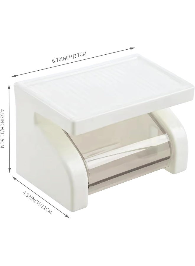 إي سي في في حامل ورق تواليت لاصق ذاتيًا | موزع لفافات مناديل بلاستيكي مثبت على الحائط مع حامل للهاتف | مثالي للحمام والمطبخ والاستخدامات المتعددة | أبيض - Image 2